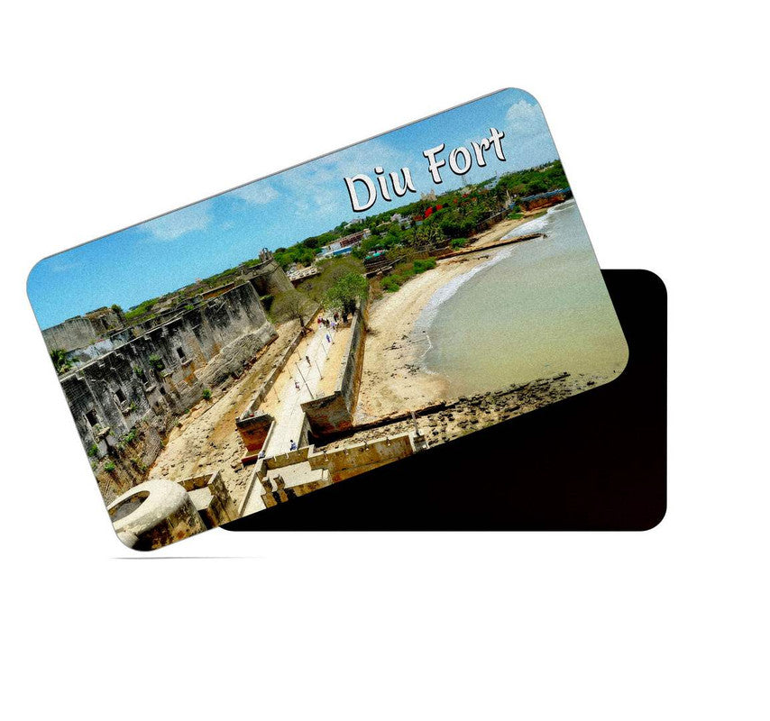 dhcrafts Rectangular Rubber Fridge Magnet / Magnetic Card Multicolor Diu Diu Fort Design Pack of 1 (8.6cm x 5.4cm)